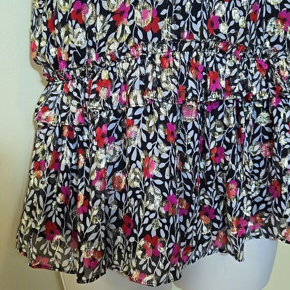 Kate Spade Silk Ruffle Metallic Floral Top Holiday Peplum - Picture 13 of 16